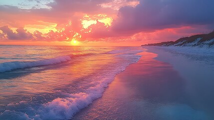 Pastel beach sunset scenery illustration