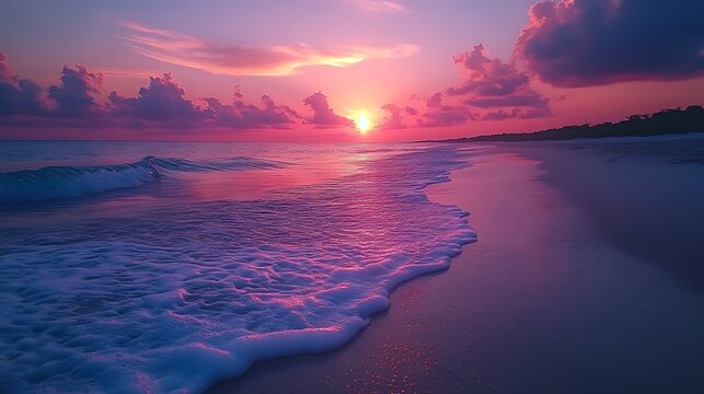 Pink purple sunset beach scene