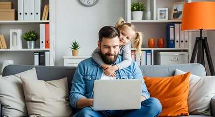 Father working from home with daughter affectionately embracing him showing the challenges and joys .jpg