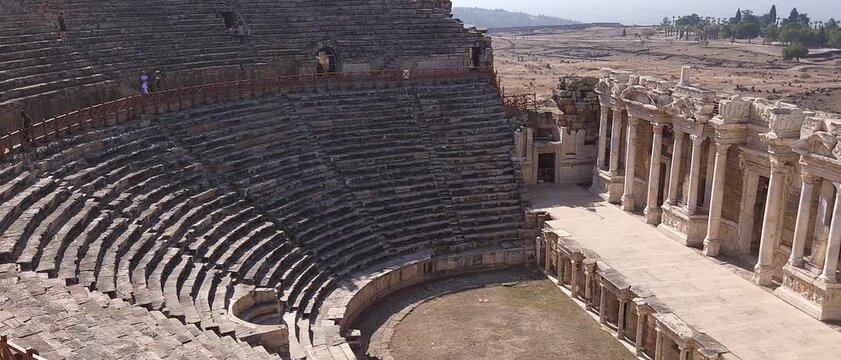 View to incredible amphitheatre in  Hierapolis ancient city. Denizli. Turkey