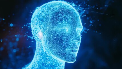 Artificial intelligence glowing human head with data network - Powered by Adobe