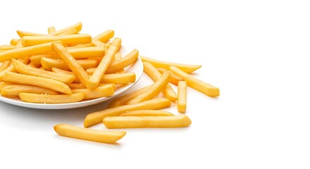 French fries on a white plate isolated on white background