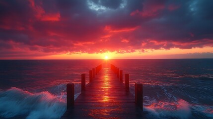 Sunset over pier and ocean