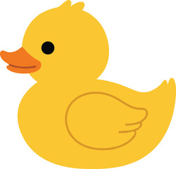 Cute yellow rubber duck cartoon illustration, adorable bath toy design, simple flat style animal vector for kids and decoration
