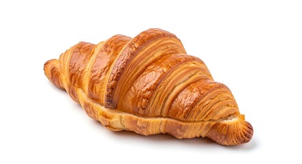 Golden brown croissant isolated on white background