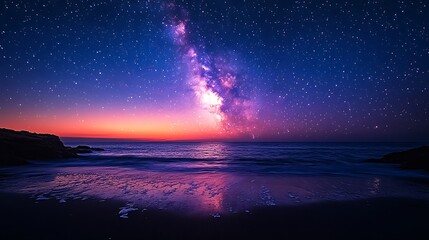 Beach sunset milky way view