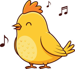 Cute yellow cartoon chick with round frame, adorable baby bird illustration, funny animal mascot design for kids and greeting cards