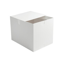 Fototapeta premium White square box with slightly open lid on a black background