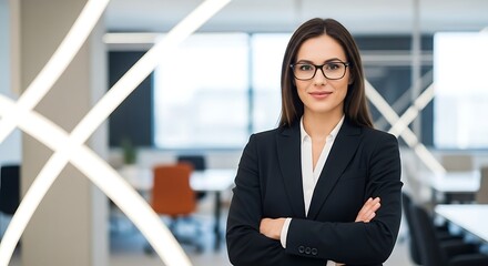 Professional Businesswoman Confidently Posing in Modern Office Setting with Arms Crossed Radiating S.jpg