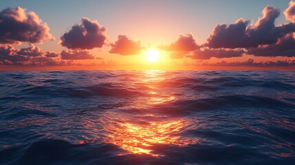 Ocean sunset panorama horizon illustration