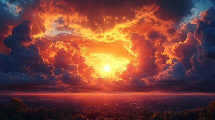 Dramatic sunset sky with clouds