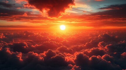 Sunset through clouds aerial view