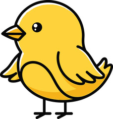 Cute yellow cartoon bird illustration, adorable round bird character, bright cheerful animal art, children’s drawing, isolated vector design for print