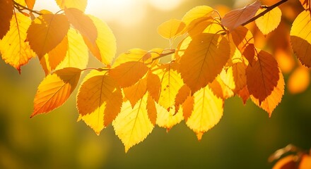 Obraz premium Warm golden autumn leaves bathed in sunlight offering a vibrant display of seasonal colors and natur.jpg