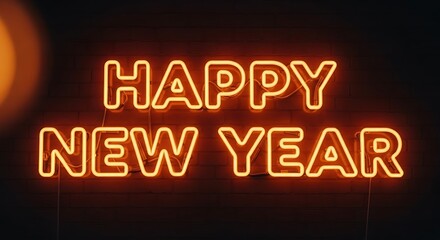 Bright orange neon sign glowing in the dark displaying the festive message happy new year perfect for celebrations and holiday greetings