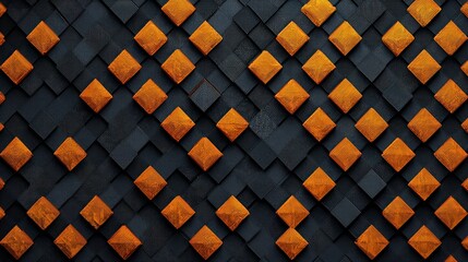 Modern abstract geometric pattern with contrasting textured dark and vibrant diamond tiles, forming an intricate contemporary design.