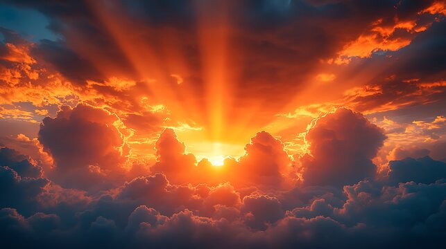 Radiant sunset through clouds