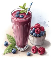 Blueberry and Raspberry Milkshake Modern Acrylic Artwork