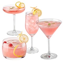 Set of Beautiful Pink Cocktails with Citrus Garnish