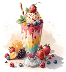 Milkshake with Whipped Cream and Cherries Glossy