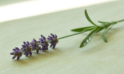 Obraz premium Lavender sprig on light beige surface. Close-up