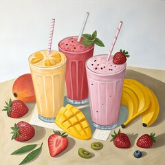 Pineapple Cocktail in Different Glasses with Lemon Twist