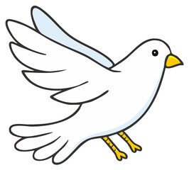 Obraz premium Cartoon white dove flying with open wings and yellow beak