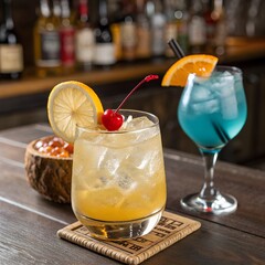 Whiskey Sour in Rocks Glass with Ice and Lemon