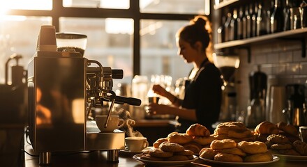 Coffee Shop Ambience with Professional Espresso Machine and Fresh Pastries Offers a Cozy and Invitin.jpg