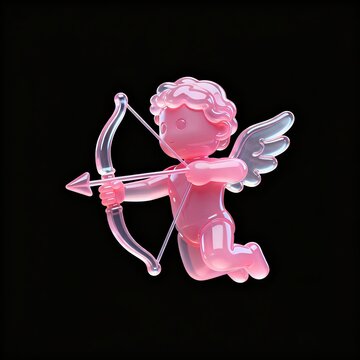 Pink translucent cupid figure with bow and arrow