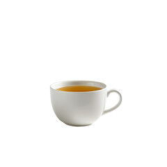 Obraz premium White mug filled with translucent tea on dark background, centered