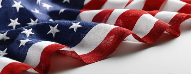 The American flag draped and rippling in soft light with patriotic texture