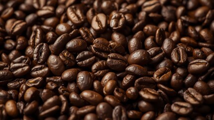 Obraz premium Coffee beans , Tight close-up of roasted coffee beans
