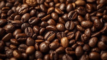 Coffee beans , Tight close-up of roasted coffee beans