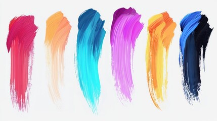 Vibrant abstract paint strokes in a spectrum of colors on a white background, showcasing artistic texture and diverse hues.