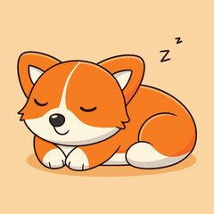 Obraz premium Cute cartoon corgi dog sleeping on peach background