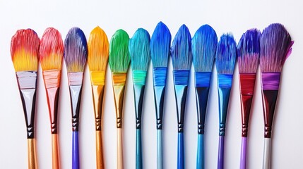 Vibrant Paintbrush Set Displaying a Colorful Spectrum of Textured Paints on a Clean White Background