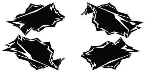 Abstract jagged mountain rock forms, vector graphic design elements, sharp geometric shapes set