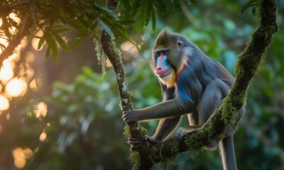 Mandrill in a lush jungle setting