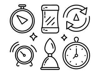 Essential outline vector icons for time management, scheduling, and productivity concepts