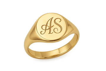 Golden signet ring with engraved as monogram