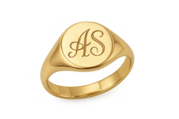 Golden signet ring with engraved as monogram