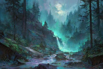 Mystical Glowing Forest At Night