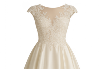 Elegant wedding dress featuring lace bodice and satin skirt