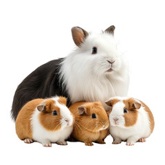 Fototapeta premium Furry friends rabbit and guinea pigs together on a dark background