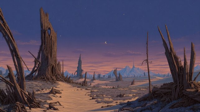 Pixelated Post-Apocalyptic Desert Landscape At Dawn