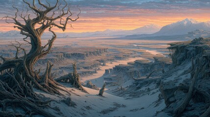 Pixel Art Desert Landscape Sunset View