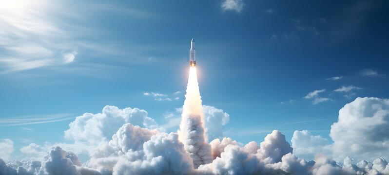 3d render of a white missile coming out from a cloud on a light blue background,generative AI