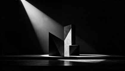 Abstract Geometric Sculpture in Dramatic Light and Shadow