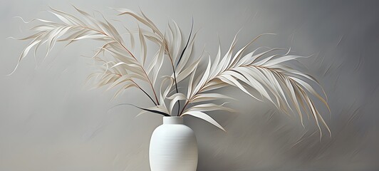 dry beige palm leaves in a modern white vase tradisional,generative AI